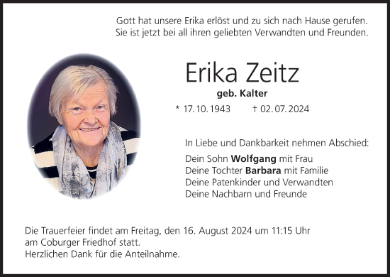 Anzeige von Erika Zeitz von MGO