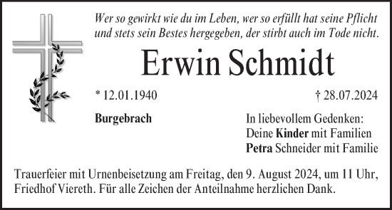 Anzeige von Erwin Schmidt von MGO