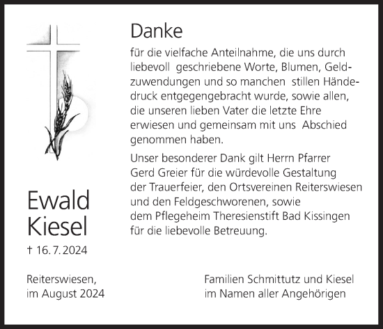 Anzeige von Ewald Kiesel von MGO