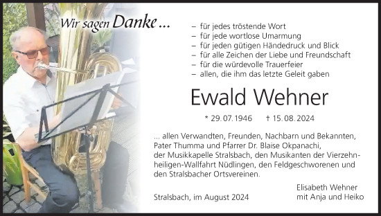 Anzeige von Ewald Wehner von MGO