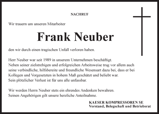 Anzeige von Frank Neuber von MGO