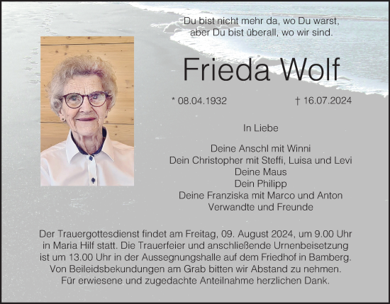 Traueranzeige von Frieda Wolf