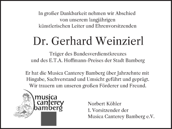 Traueranzeige von Gerhard Weinzierl