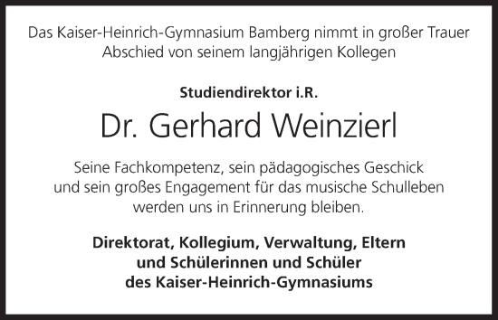 Traueranzeige von Gerhard Weinzierl