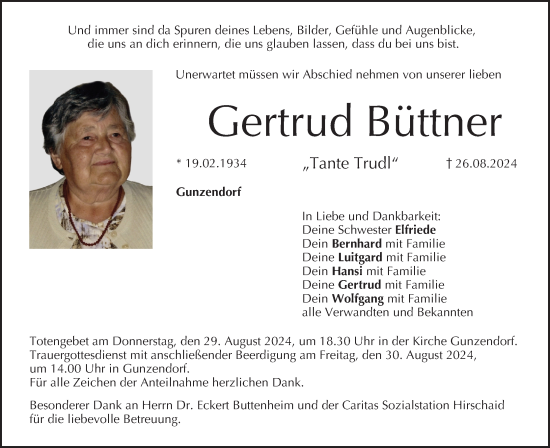 Anzeige von Gertrud Büttner von MGO