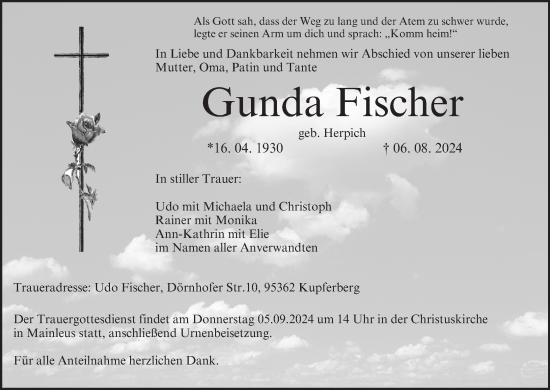 Anzeige von Gunda Fischer von MGO