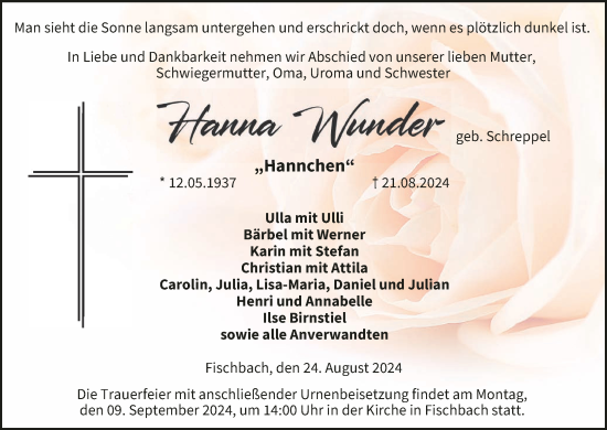 Anzeige von Hanna Wunder von MGO