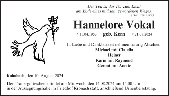 Anzeige von Hannelore Vokal von MGO