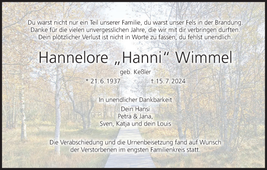 Anzeige von Hannelore  Wimmel von MGO