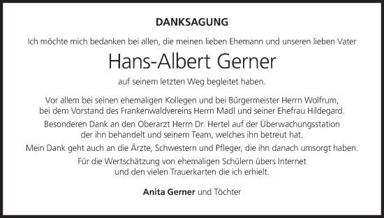 Anzeige von Hans-Albert Gerner von MGO