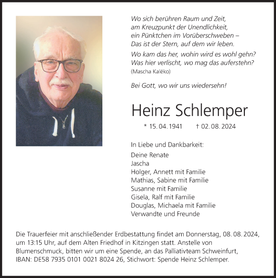 Anzeige von Heinz Schlemper von MGO