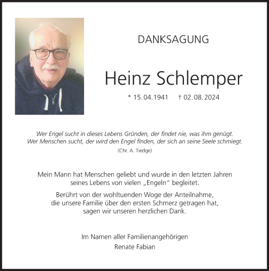 Anzeige von Heinz Schlemper von MGO