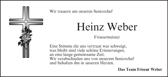 Anzeige von Heinz Weber von MGO