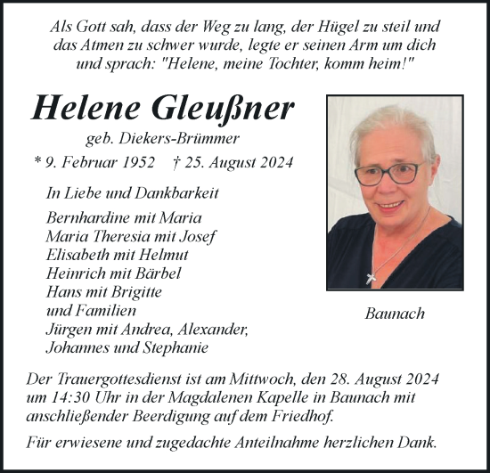 Anzeige von Helene Gleußner von MGO