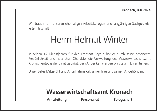 Anzeige von Helmut Winter von MGO