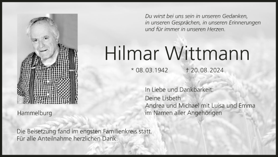 Anzeige von Hilmar Wittmann von MGO