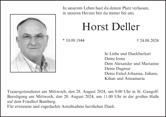 Traueranzeige von Horst Deller