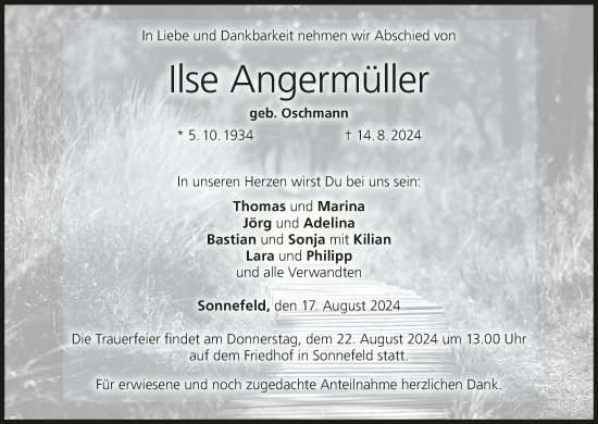 Anzeige von Ilse Angermüller von MGO