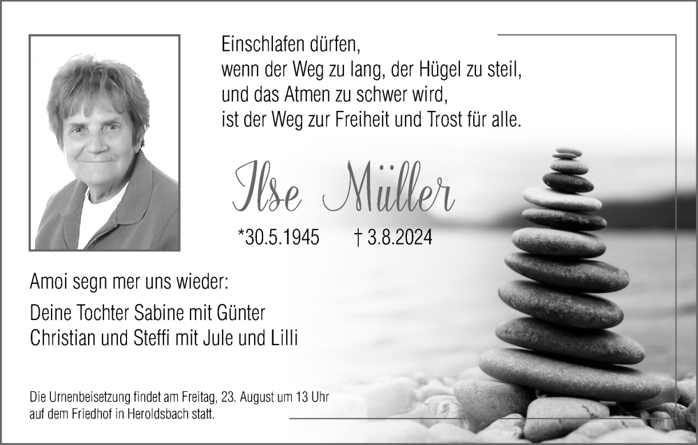  Traueranzeige für Ilse Müller vom 17.08.2024 aus MGO