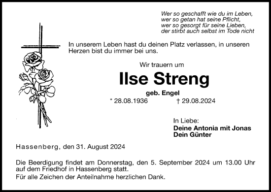 Anzeige von Ilse Streng von MGO