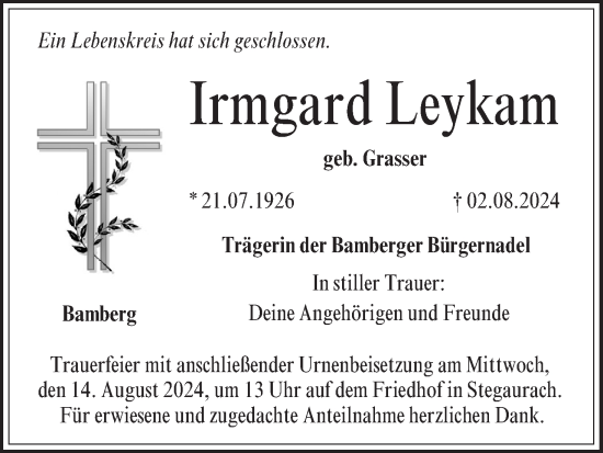 Anzeige von Irmgard Leykam von MGO