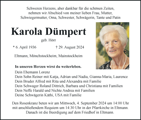 Anzeige von Karola Dümpert von MGO