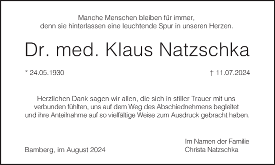 Traueranzeige von Klaus Natzschka