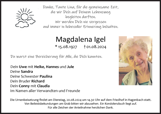 Anzeige von Magdalena Igel von MGO