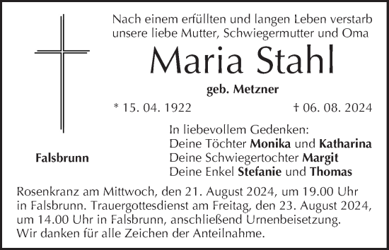 Anzeige von Maria Stahl von MGO