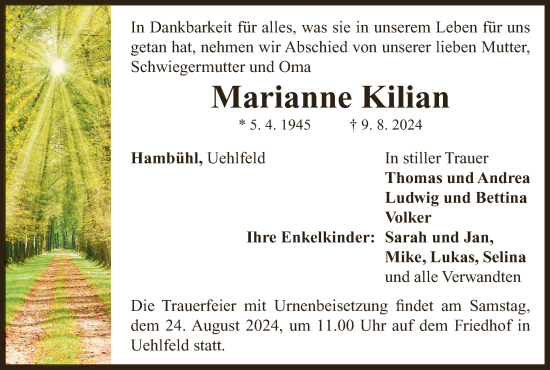 Anzeige von Marianne Kilian von MGO