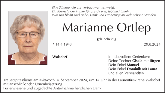 Anzeige von Marianne Ortlep von MGO