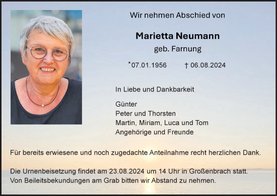 Anzeige von Marietta Neumann von MGO