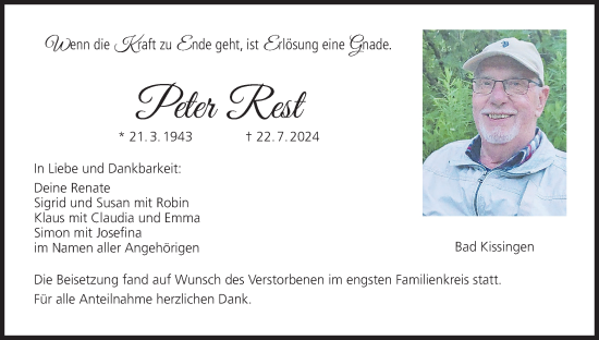 Anzeige von Peter Rest von MGO