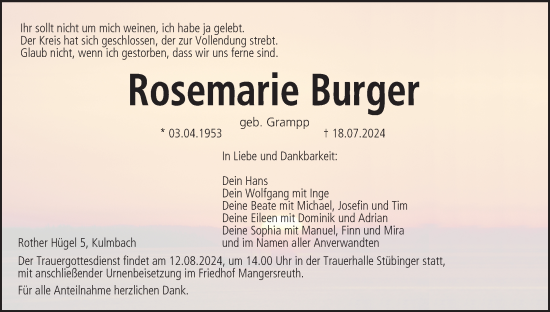 Anzeige von Rosemarie Burger von MGO