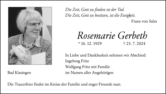 Anzeige von Rosemarie Gerbeth von MGO