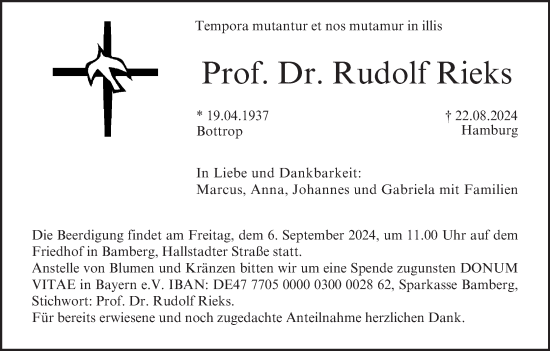 Traueranzeige von Rudolf Rieks