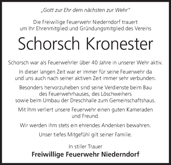 Anzeige von Schorsch Kronester von MGO