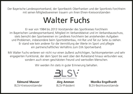 Anzeige von Walter Fuchs von MGO