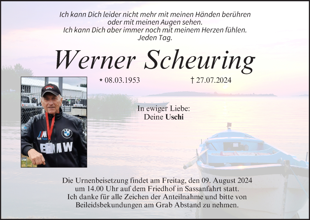  Traueranzeige für Werner Scheuring vom 07.08.2024 aus MGO