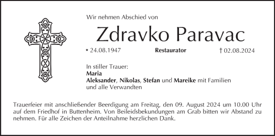 Anzeige von Zdravko Paravac von MGO