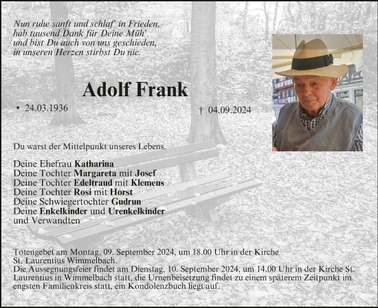 Anzeige von Adolf Frank von MGO