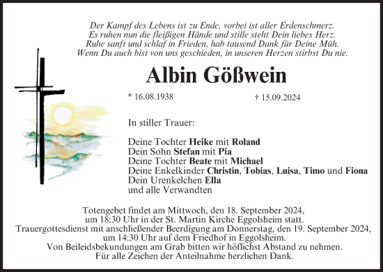 Anzeige von Albin Gößwein von MGO