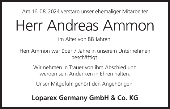 Anzeige von Andreas Ammon von MGO