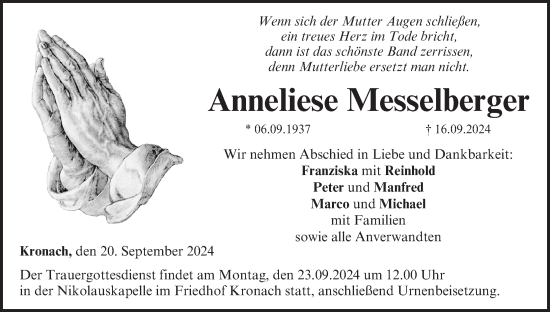 Anzeige von Anneliese Messelberger von MGO