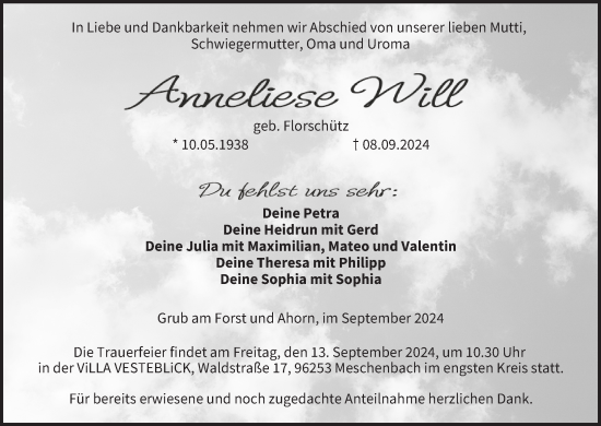 Anzeige von Anneliese Will von MGO