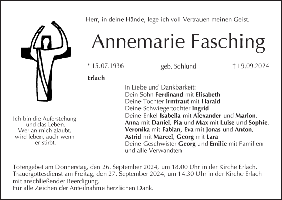 Anzeige von Annemarie Fasching von MGO