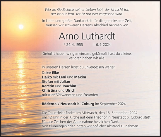 Anzeige von Arno Luthardt von MGO