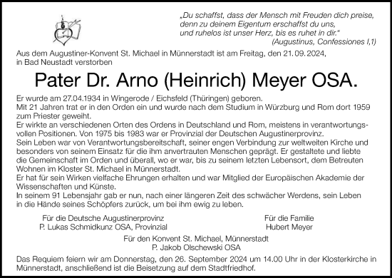 Anzeige von Arno Meyer von MGO