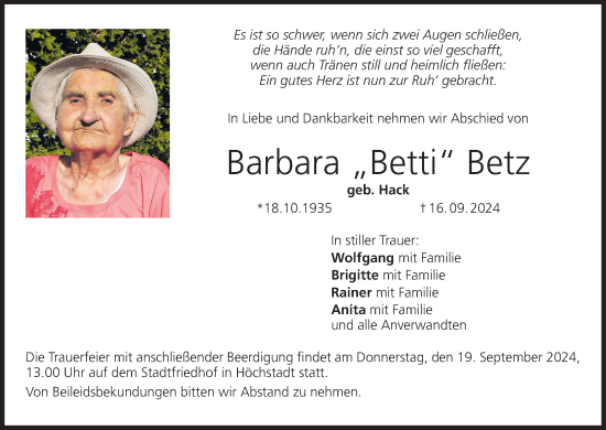 Anzeige von Barbara Betz von MGO