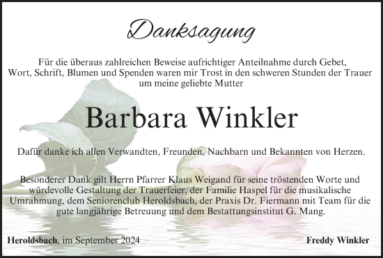 Anzeige von Barbara Winkler von MGO